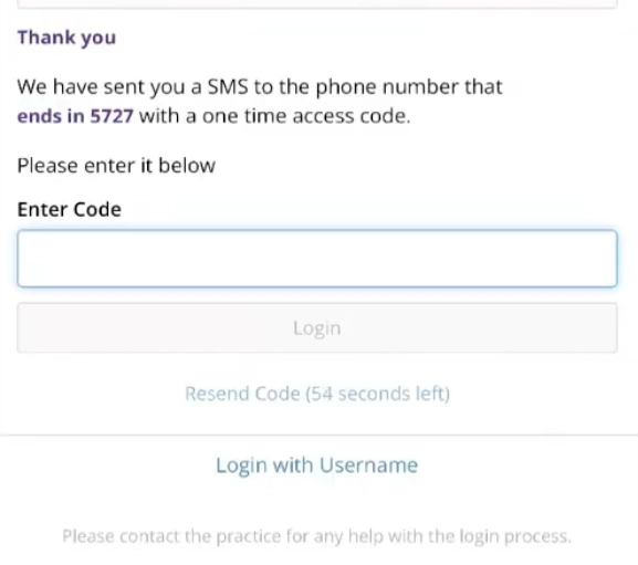 screenshot of access code screen